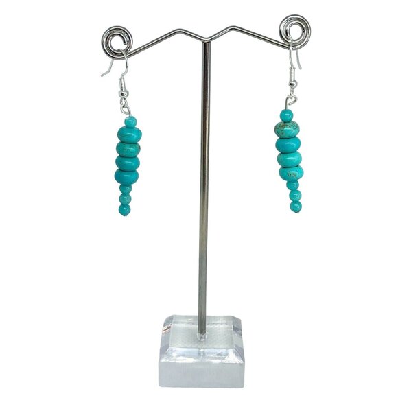 Handcrafted Beaded Drop Style Earrings Turquoise Blue Glass Beads Jewelry NEW - Picture 2 of 5